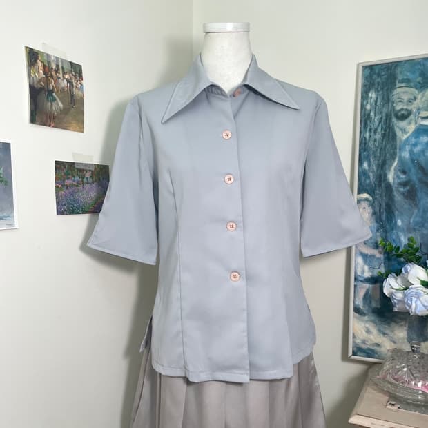 sheer blue basic shirt jacket
