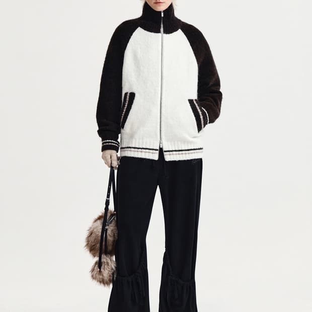 HIGH NECK RAGLAN KNIT ZIP UP FOR WOMEN I