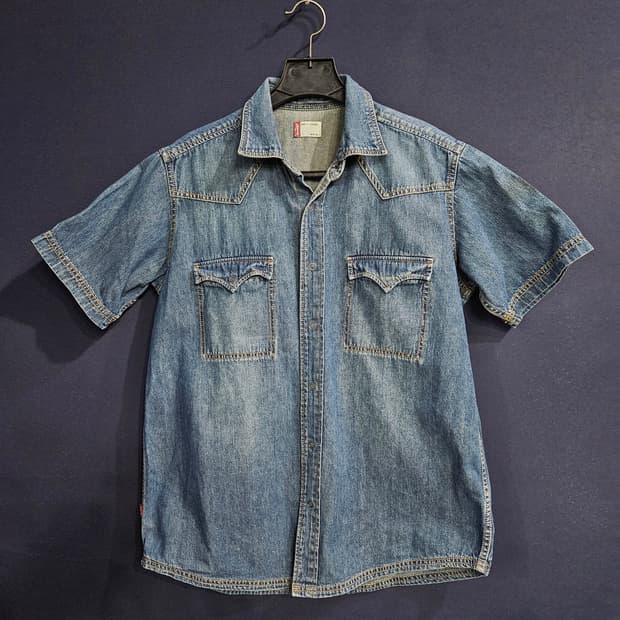 리바이스 블루 남성 100 데님 반팔셔츠 
