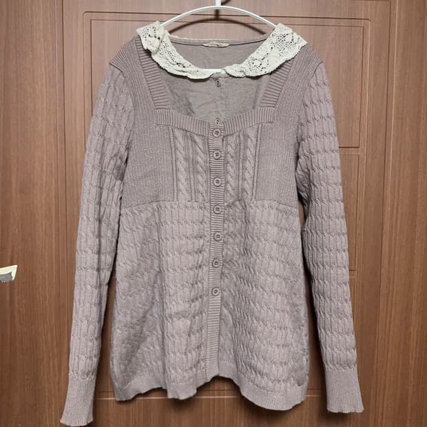 모리걸 하구미 일본 빈티지 레이스 카라 꽈배기 니트 가디건 코디세트