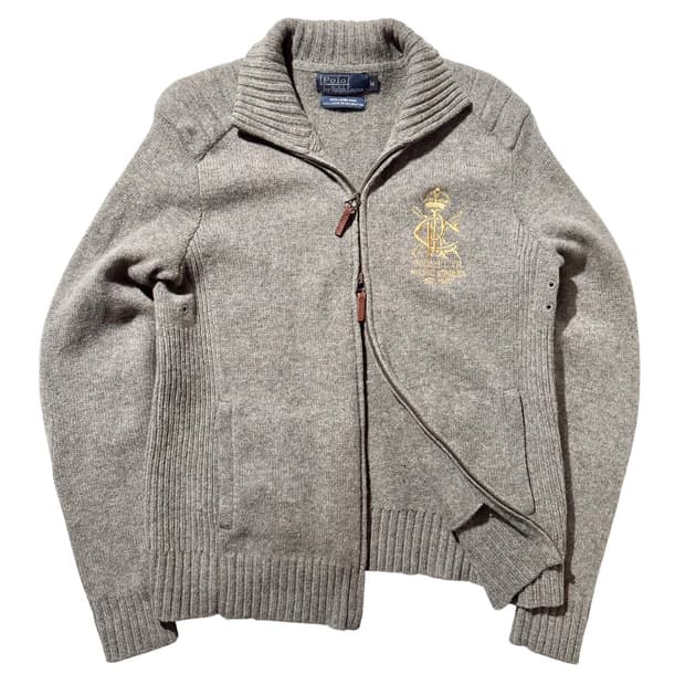 폴로 랄프로렌 램스울 크레스트 로고 투웨이 집업 니트 가디건