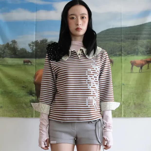 노피셜노피스 스트라이프 로고 탑 블루