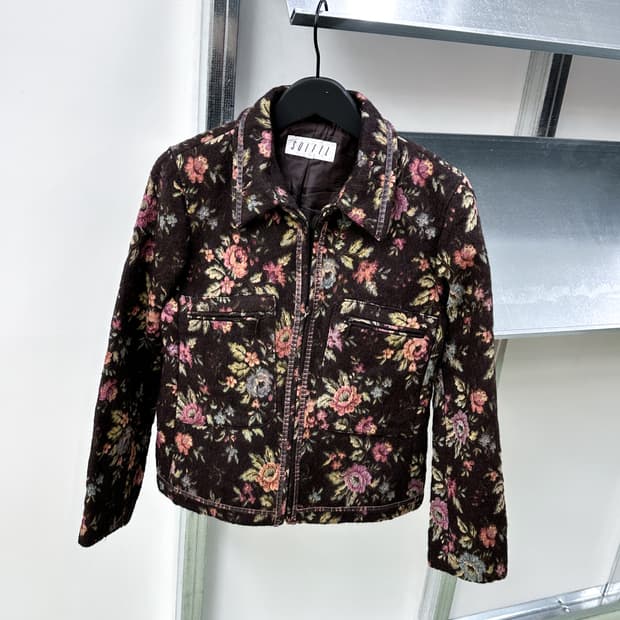 dark brown flower zip jacket