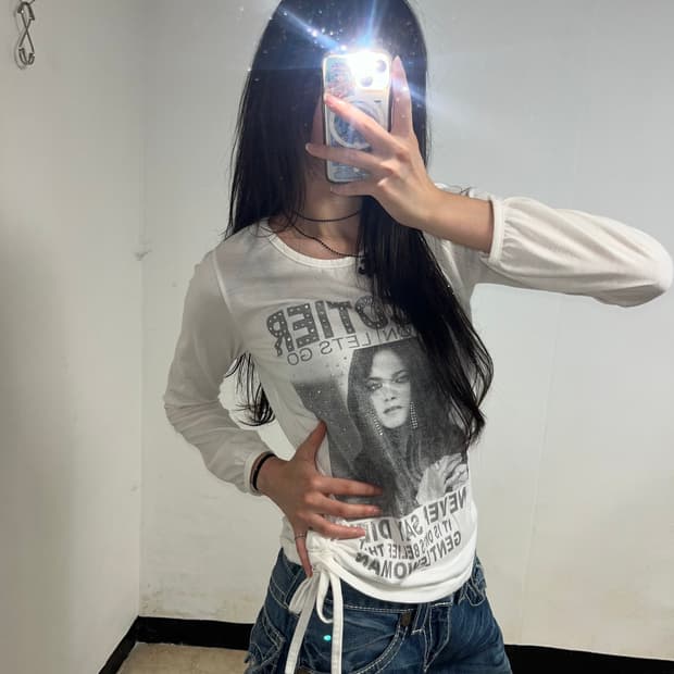 00's girl graphic shirring long sleeves