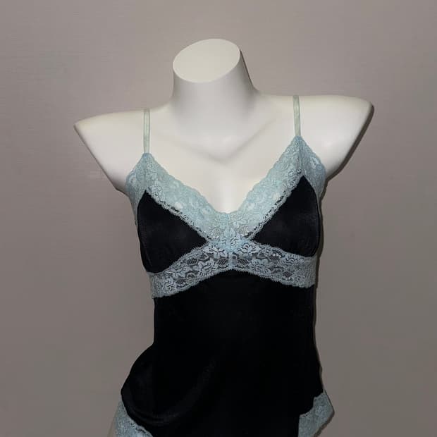 빈티지 페어리코어 민트 레이스 슬리브리스