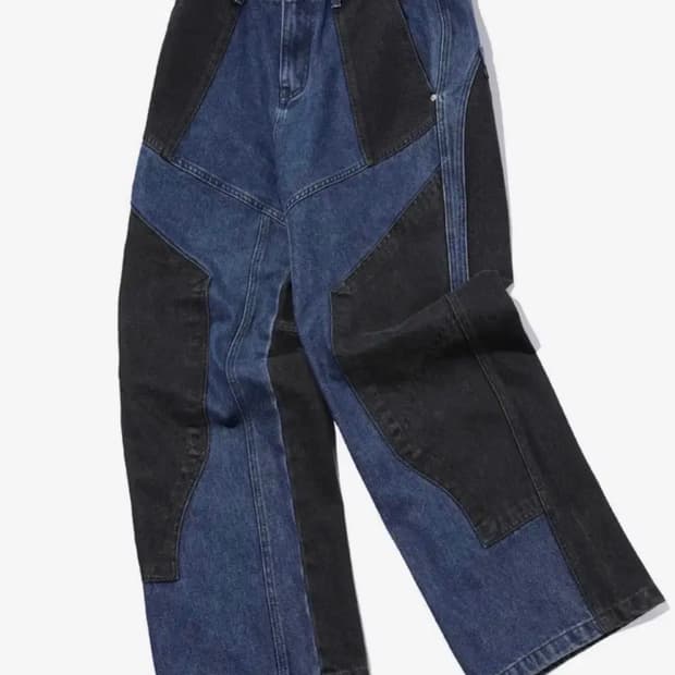 꼼파뇨 믹스드 절개 와이드 데님 팬츠 워시드블루