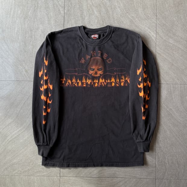 할리데이비슨 미국 생산 블랙 플레임 긴팔 티셔츠