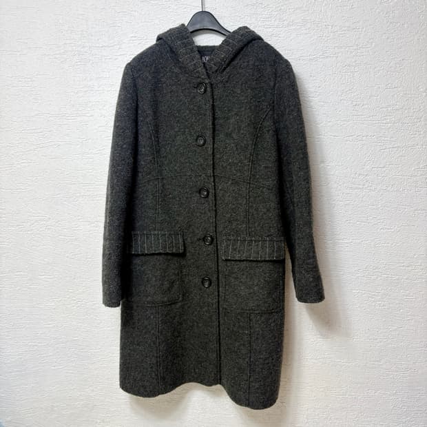 그레이 후드 단추코트