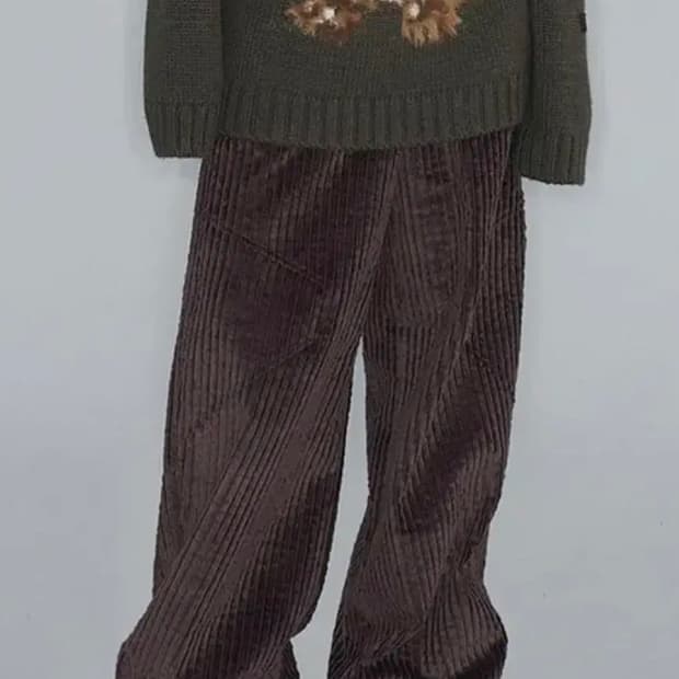 오픈와이와이 코듀로이 와이드레그 팬츠 버건디