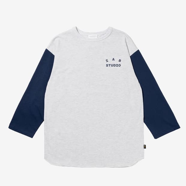 [2XL] 아이앱 스튜디오 3/4 슬리브 티셔츠 그레이 네이비