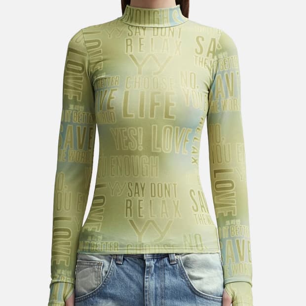 Open yy 슬로건 그래픽 탑 롱슬리브