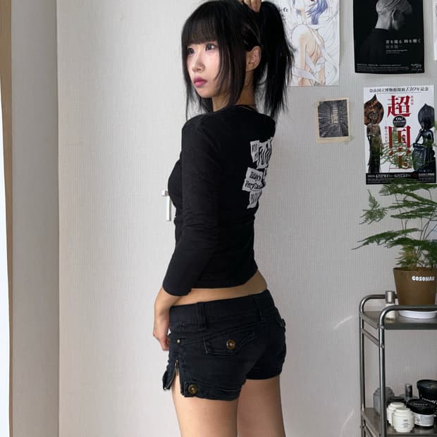 펑크 갸루 y2k 지퍼 디테일 로우라이즈 마이크로 숏팬츠