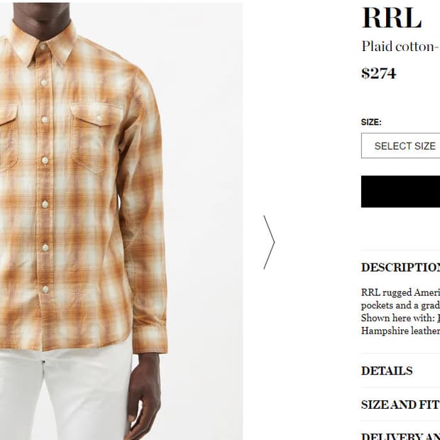 XL, L 더블알엘 플래드 코튼 트윌 웨스턴 워크 셔츠