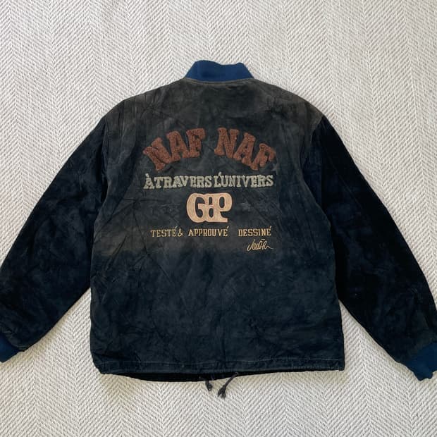 Naf naf 빈티지 스웨이드 레더 패치 바시티 자켓 