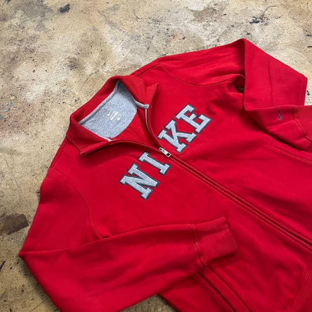 나이키 레드 코튼 면 집업 져지 