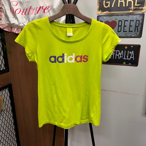 Adidas, Lime Color Logo Detail T Shirt