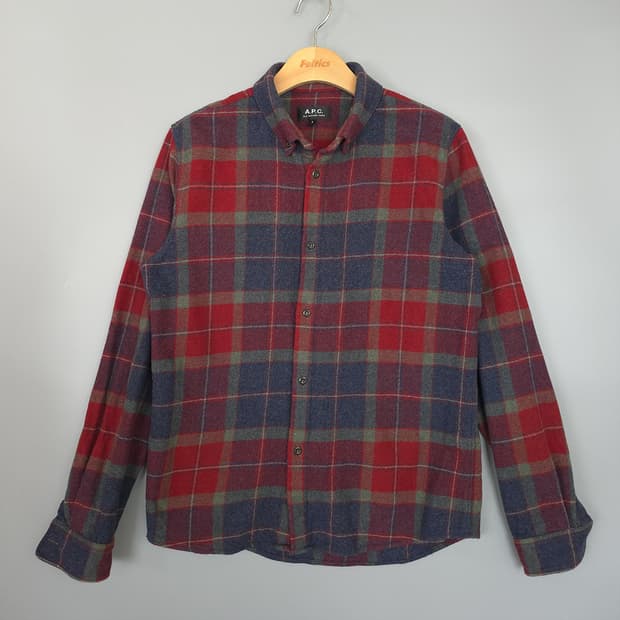 남성용 아페쎄 A.P.C. 울 혼방 체크셔츠 S