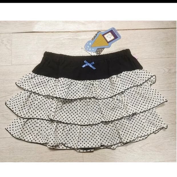빈티지 리본 도트 프릴 캉캉 미니스커트 리즈리사
