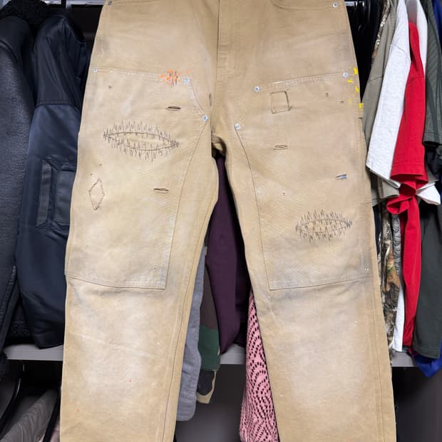 [L]블랙아웃 크랙 더블니 팬츠 베이지