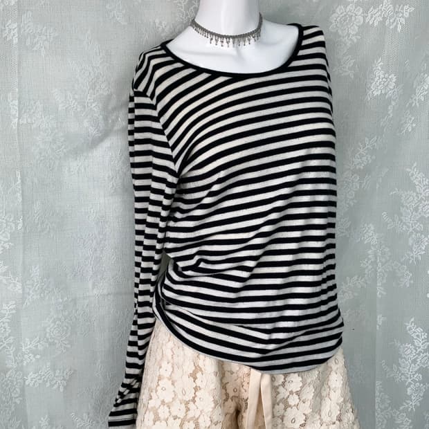 빈티지 블랙 스트라이프 펑키 긴팔 1117 모리걸 y2k 스트릿 갸루 펑