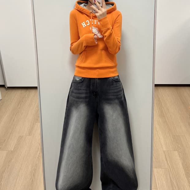 아베크롬비 딱붙핏 자수로고 오렌지 후드티