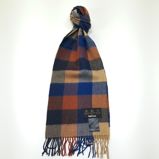 MX635 바버 램스울 타탄체크 네이비 머플러 목도리