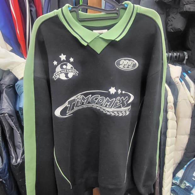 팀코믹스 블랙/그린 컬러 블록 맨투맨티xl