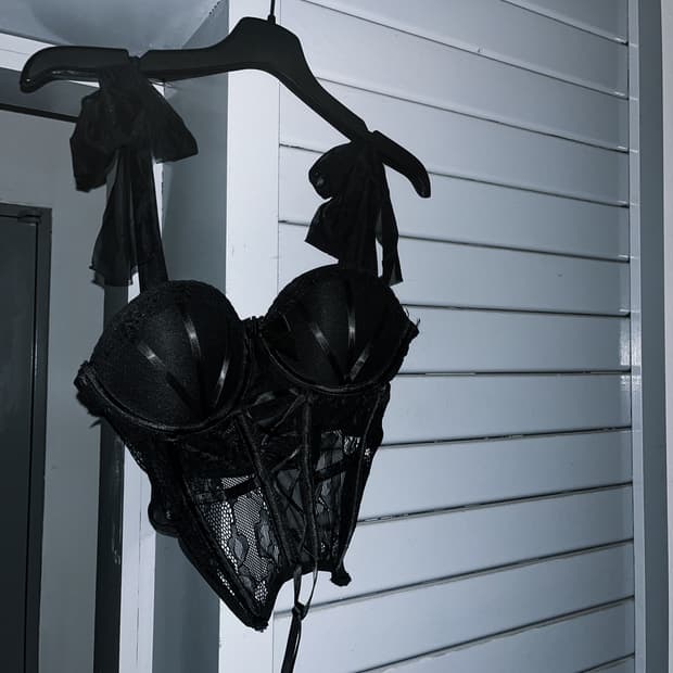 크롭 시스루 리본 코르셋