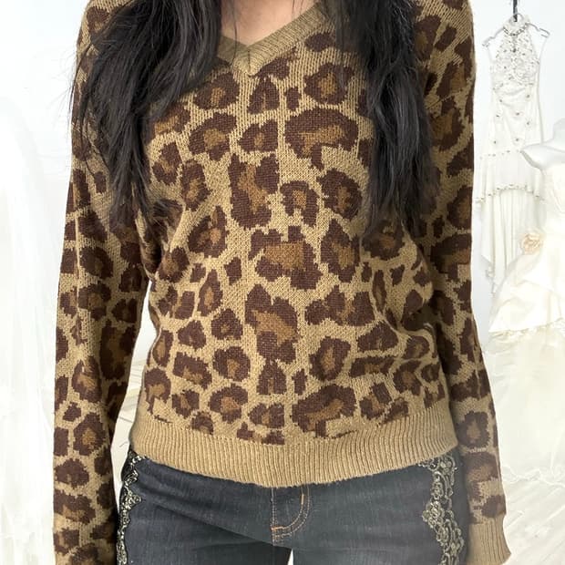 Cecil McBee Leopard Pattern Knit Top
