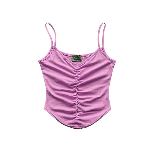 플리즈노팔로우 달린 셔링 슬리브리스 탑 핑크 나시