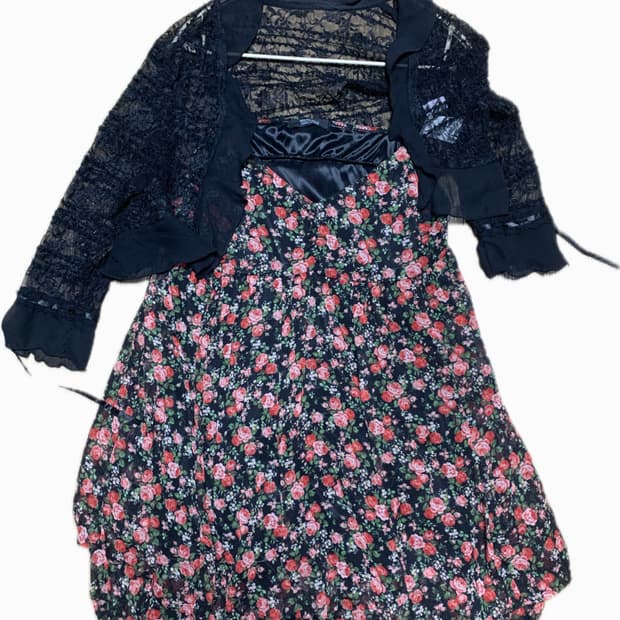 플라워 원피스& 스팽글 볼레로 일괄