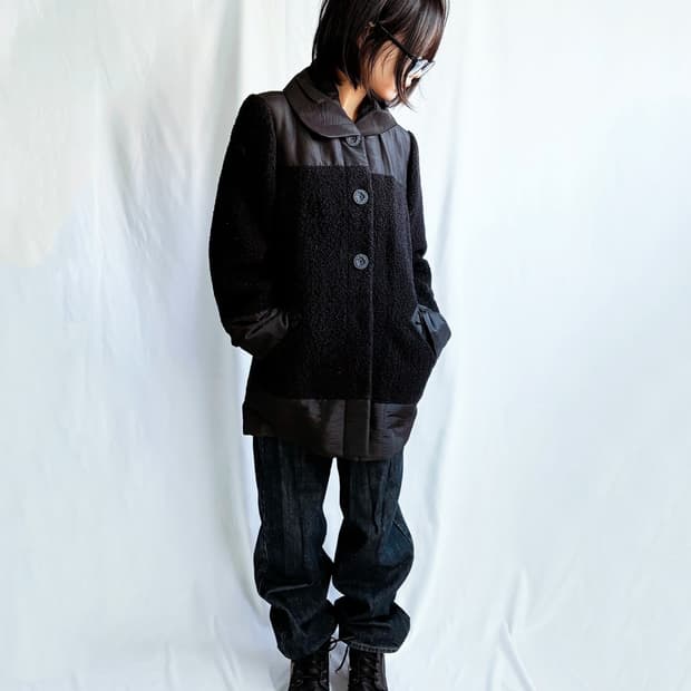 Wool&padding mix floral button coat