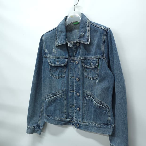 베네통 빈티지 워싱 데님 자켓(메이드인이태리,55사이즈)
