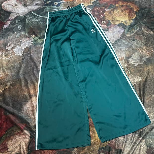 아디다스 빈티지 삼선 트레포일로고 그린와이드트랙팬츠 L