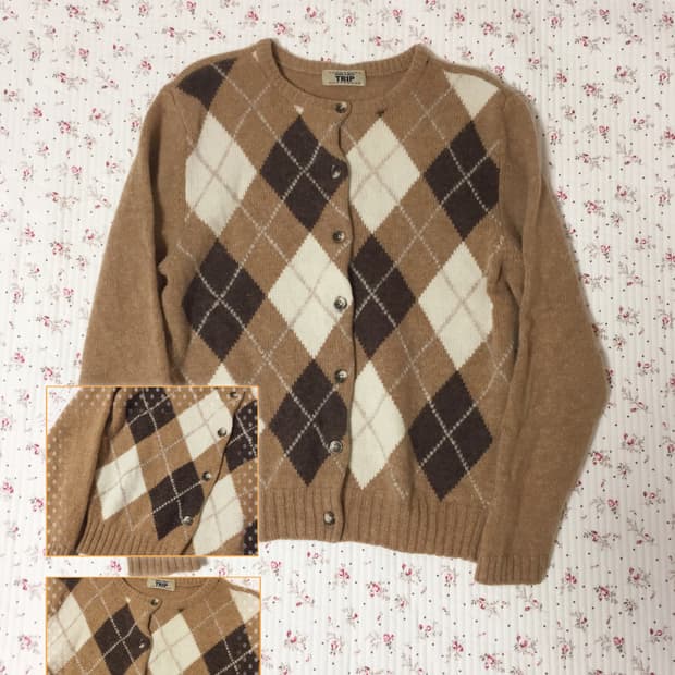 빈티지 라떼갸루 모리걸 아가일 가디건