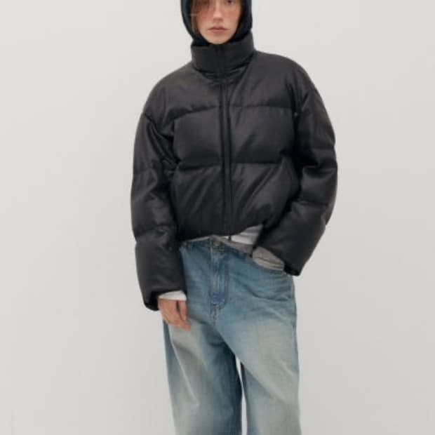 로우클래식 레더 숏패딩