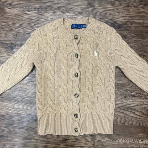 폴로 울 캐시미어 케이블 가디건 베이지