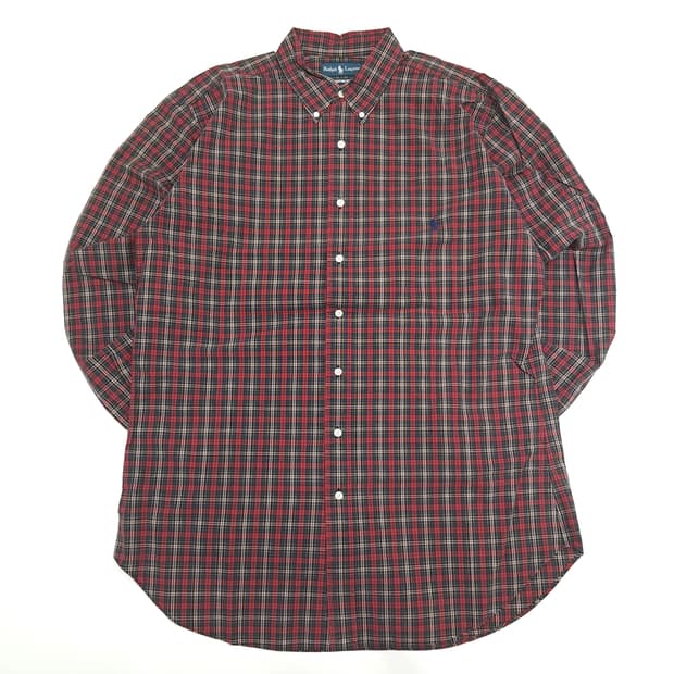 Co795 XL Tall 폴로 랄프로렌 레드 타탄체크 긴팔 셔츠 남방
