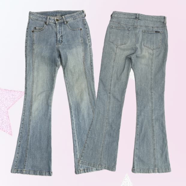 ⭐️재팬 빈티지 y2k 연청 워싱 부츠컷 팬츠 빈티지⭐ 데님 데코라