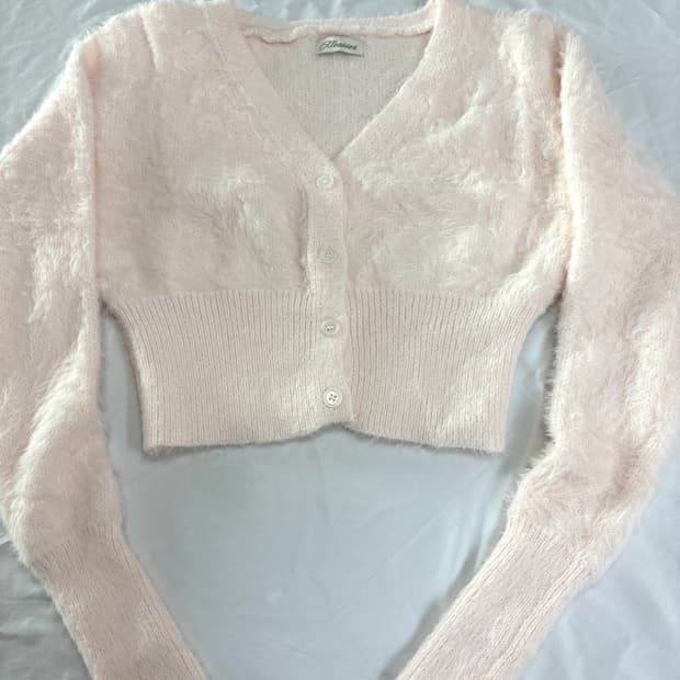 클리시어 딸기우유깔 코튼 캔디 브이넥 가디건