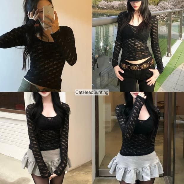 리본 레이스 시스루 티 더에펠 원더원더 클라따_미착용 새상품