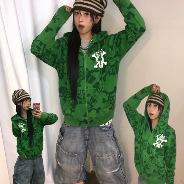 Stussy Skull Printing Hood Zip-Up