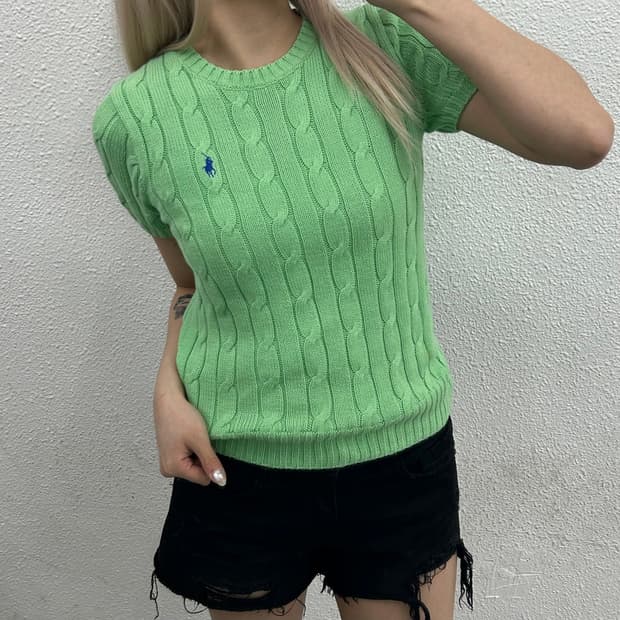 폴로 랄프로렌 블루포니 연두 꽈배기 반팔니트 S