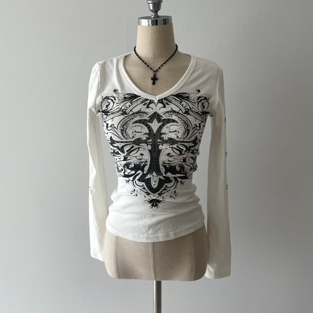 빈티지 펑크 프린팅 긴팔티 슬리브