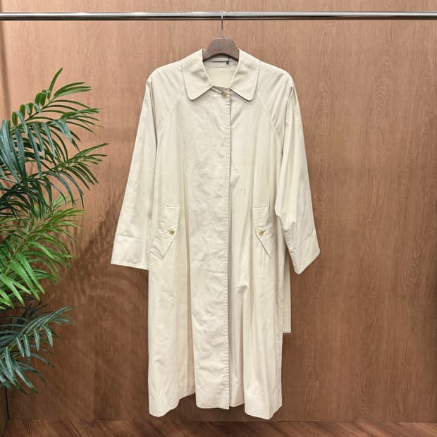 버버리 트렌치 코트 싱글 래글런 롱 벨트 포켓 디테일 아이보리