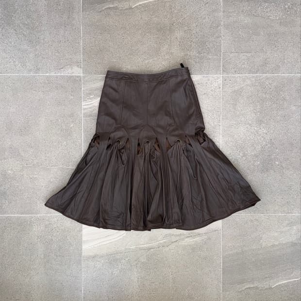 Brown lamb skin eyelet twist pleats sk