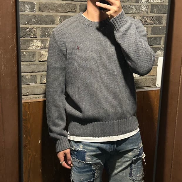 L) 폴로 랄프로렌 그레이 헤비코튼 라운드넥 니트