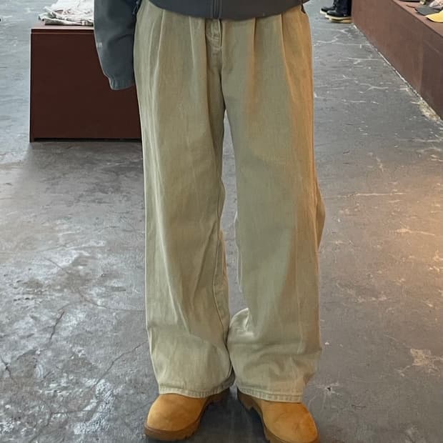 빈티지 베이지 벨트 코튼 팬츠 H1553
