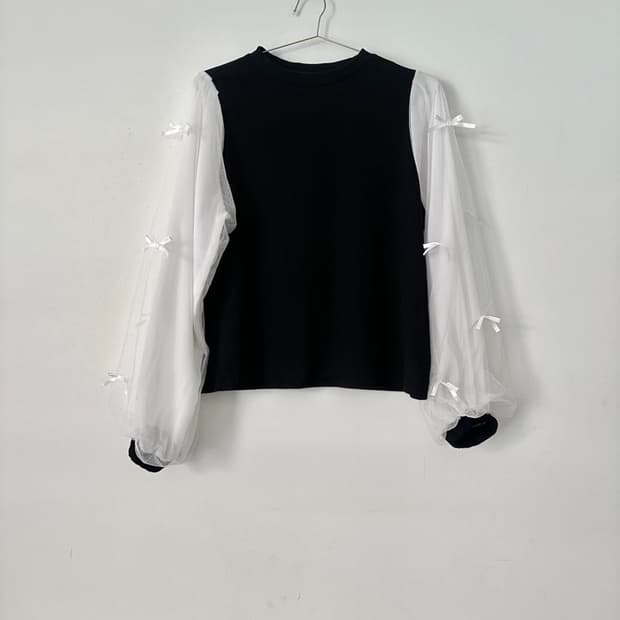 Ribbon mesh top / black & white