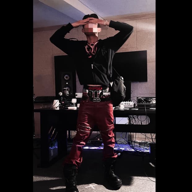 Psy Metal Red Coated Waxed flared jeans